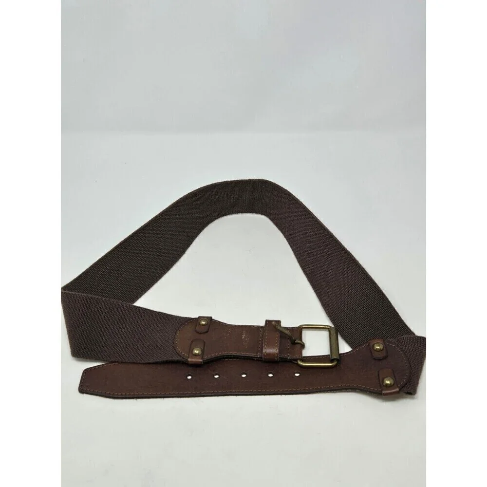 TALBOTS WIDE STRETCH LEATHER STATEMENT BELT COCO BROWN BRASS BUCKLE WOMEN OS